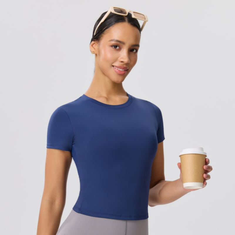 無地スリムカジュアルヨガTシャツ、ジムスポーツランニングシャ - Yoga Fitness Training のレビューと価格