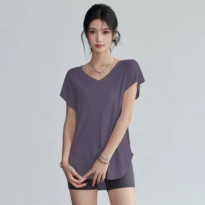 女性用スリムフィットラウンドネックヨガTシャツ半袖ストレッチ - Yoga Fitness Training のレビューと価格